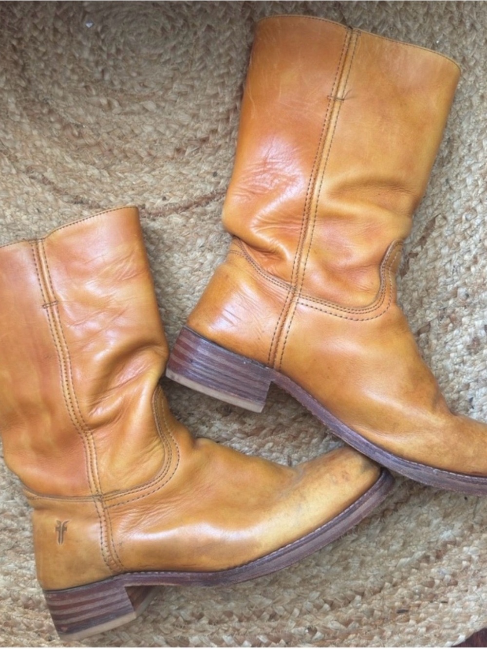 Frye VINTAGE Cognac Leather Mid-Calf Heeled Boots
